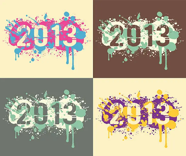 Vector illustration of Grunge Paint Splat New Year Background - 2013