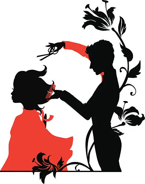 Vector illustration of Barber and a girl