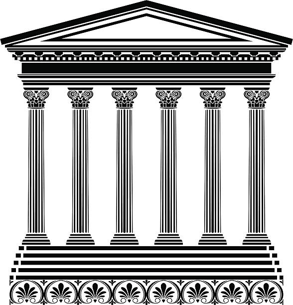 Black Stencil of Greek temple on white vector art illustration