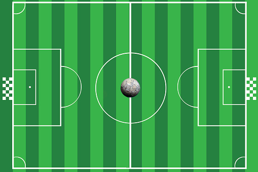 Vector Soccer field and an old soccer ball  for background