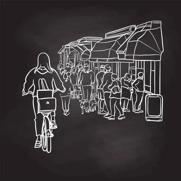 Vector illustration of Cycling Past Busy Boutique Blackboard