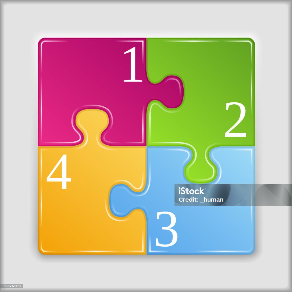Four puzzle pieces joined together Square made of puzzle pieces with numbers, vector eps10 illustration (transparent effects used to create shadows) Jigsaw Puzzle stock vector