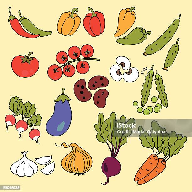 Овощи Значки — стоковая векторная графика и другие изображения на тему Баклажан - Баклажан, Без людей, Боб