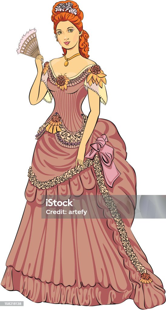 Victorian-fashioned lady Young beautiful lady in Victorian-fashioned dress. Editable vector illustration. Women stock vector