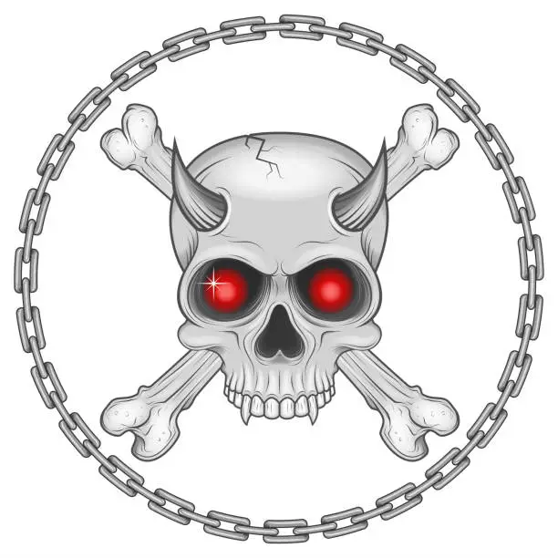 Vector illustration of Illustration of skull with bone and chain