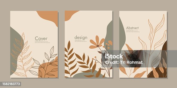 istock book cover mockup layout design with hand drawn floral decorations. abstract botanical background. size A4 For notebooks, planners, brochures, books, catalogs 1582183773