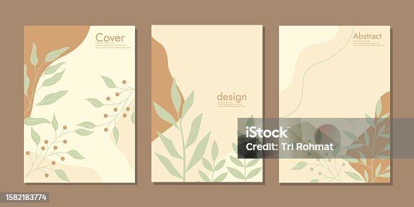 istock book cover mockup layout design with hand drawn floral decorations. abstract botanical background. size A4 For notebooks, planners, brochures, books, catalogs 1582183774