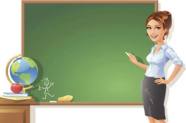 Vector illustration of Female Teacher at Blackboard