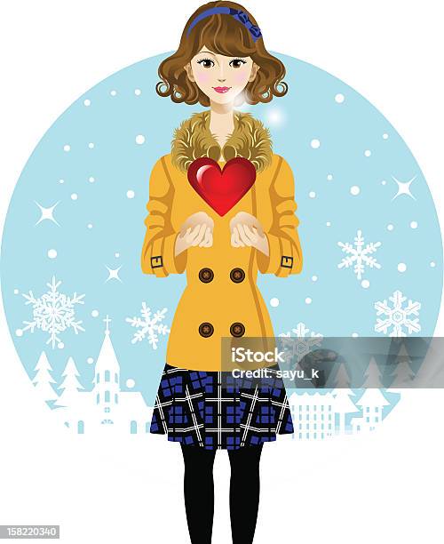 Jolie Femme Et Cœur Rouge Winter Vecteurs libres de droits et plus d'images vectorielles de Neige - Neige, Saint Valentin, A la mode