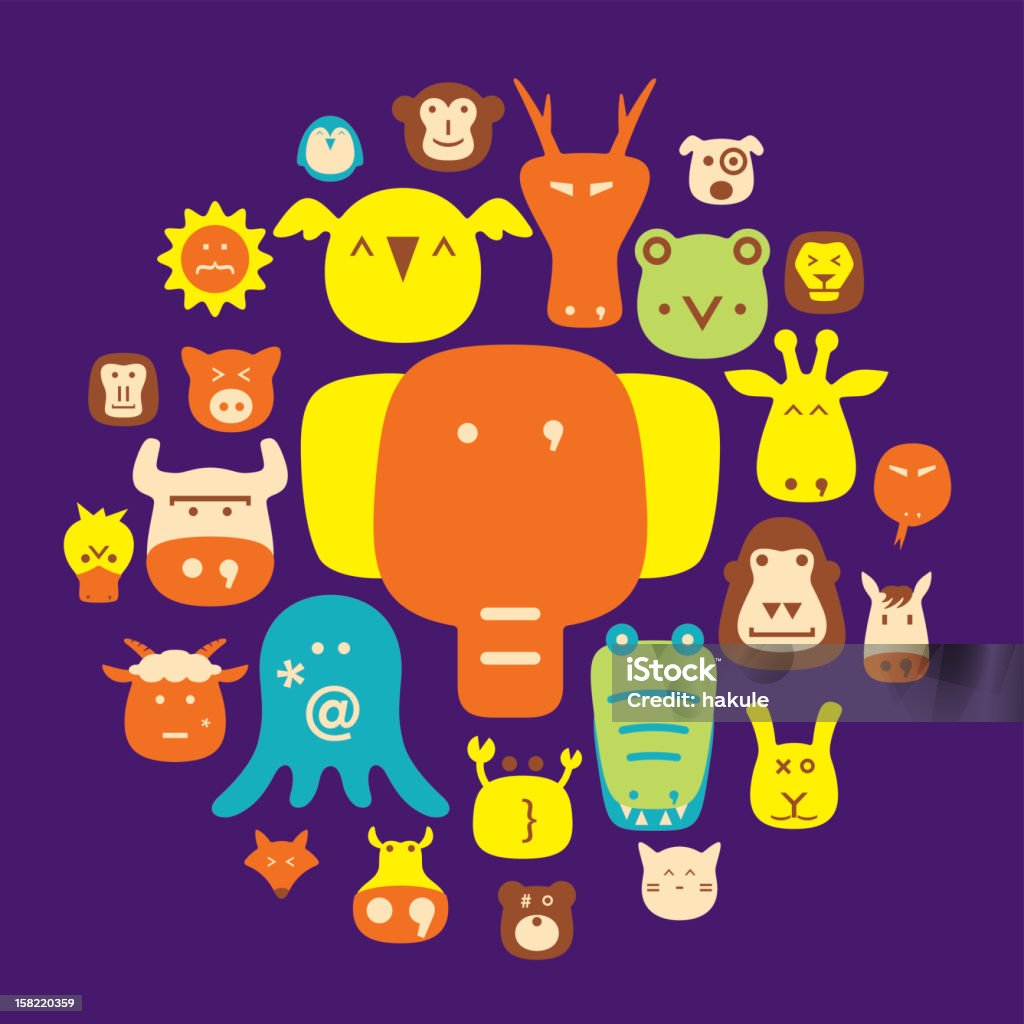 Plat Ensemble d'icônes visage animaux - clipart vectoriel de Ensemble d'icônes libre de droits