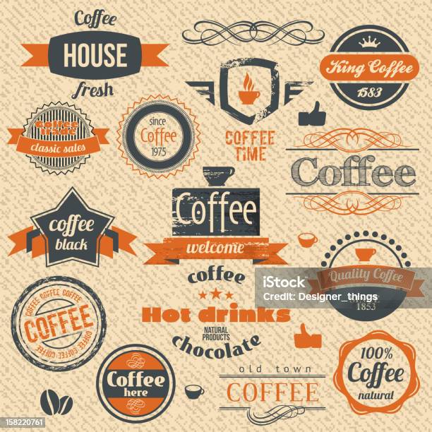 Vector Coffee Stamps And Label Design Backgrounds Stock Illustration - Download Image Now - Backgrounds, Badge, Black Color