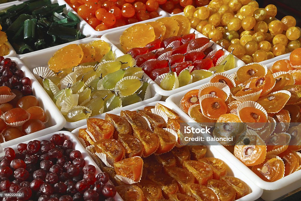 Candied fruits Candied fruits selection made with crystallised sugar Candied Fruit Stock Photo