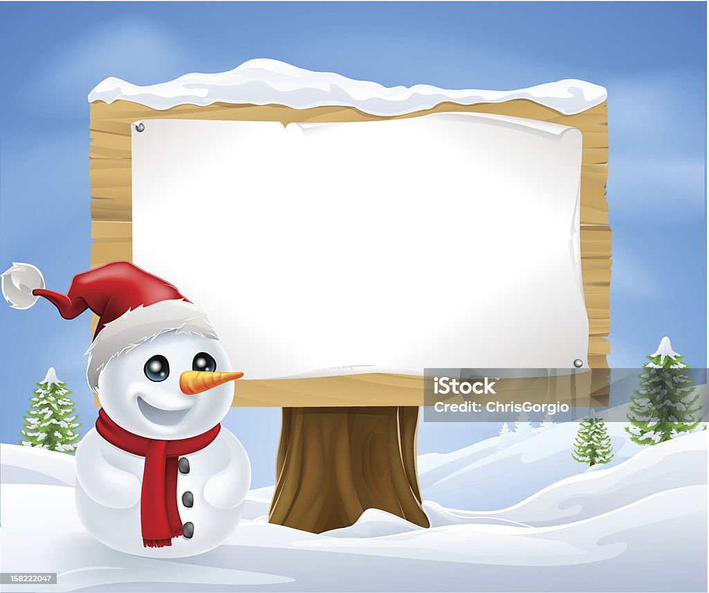 Süße Weihnachten Schneemann und - Lizenzfrei Bauholz-Brett Vektorgrafik