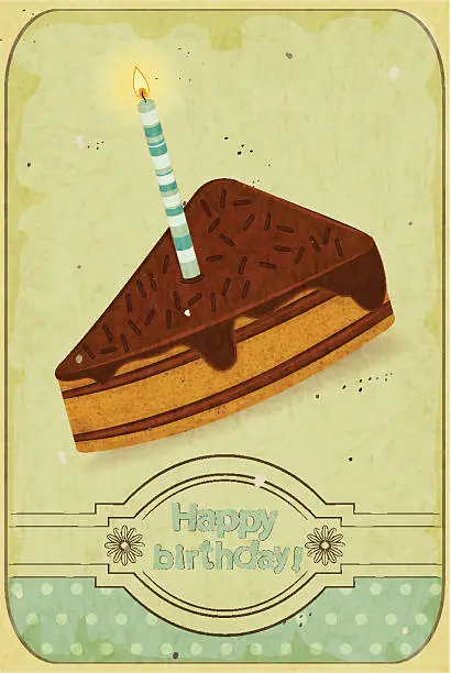 Vector illustration of piece of cake with a candle