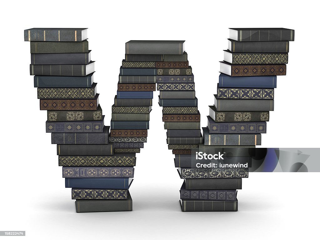 Letter W, stack of books Letter W, stacked from many  books in pile Advice Stock Photo