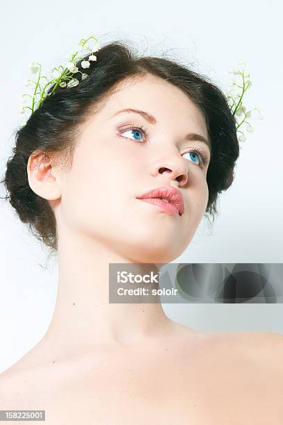 Girl With Lilies Of The Valley In Hair Stock Photo - Download Image Now - 18-19 Years, 20-24 Years, Adult