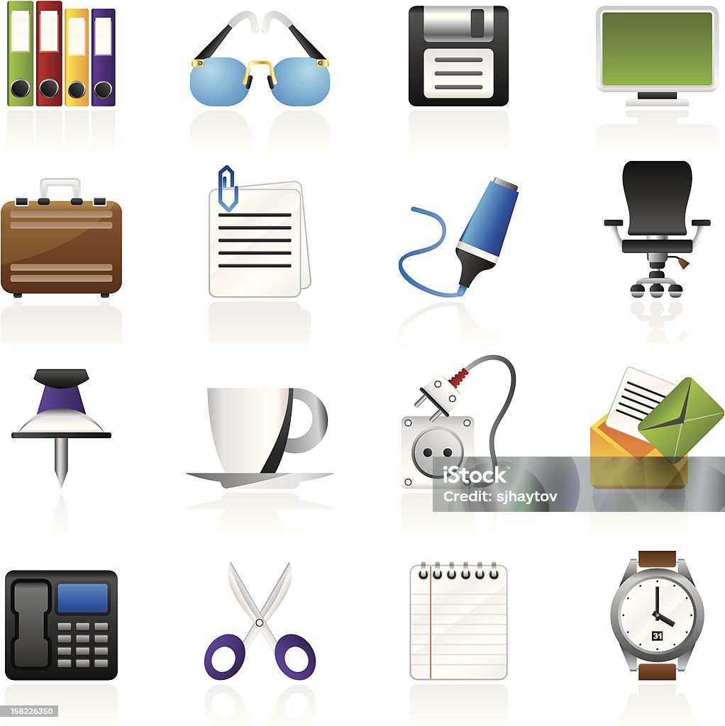 Business und office-Objekte Symbole - Lizenzfrei Akte Vektorgrafik
