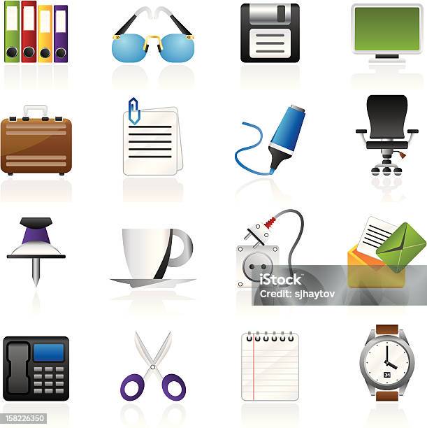 Business Und Officeobjekte Symbole Stock Vektor Art und mehr Bilder von Akte - Akte, Ausrüstung und Geräte, Bildhintergrund