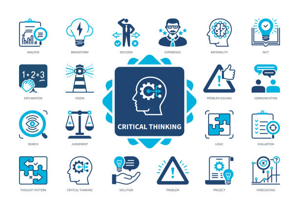 비판적 사고 솔리드 아이콘 세트 - decisions stock illustrations