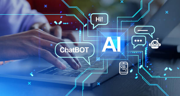 istock Black man and laptop keyboard, chat bot hologram and AI communication 1582280665