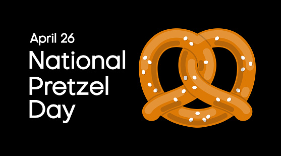 National Pretzel Day. Salty crunchy pretzel icon. America's favorite snack. Pretzel Day Poster, April 26. Vector illustration.