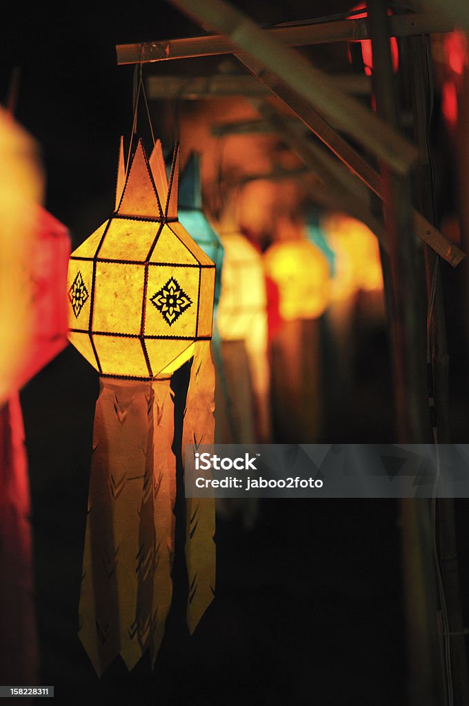 Colorful lanterns in Loy Kratong(Yee Peng) festival Colorful lanterns in Loy Kratong festival in Ta-Pare road ,Chiang Mai , Thailand Lantern Stock Photo