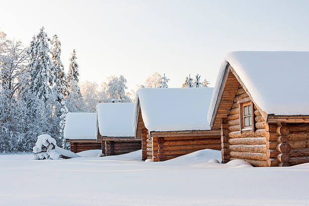istock Small camping houses at snowy winter day 158228509
