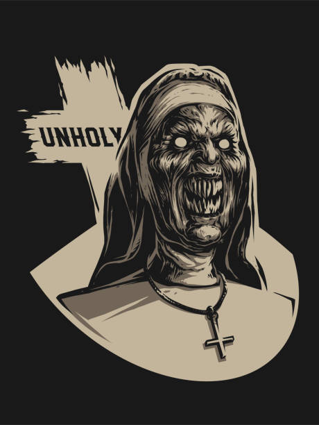 Unholy Vector Evil Nun angry nun stock illustrations