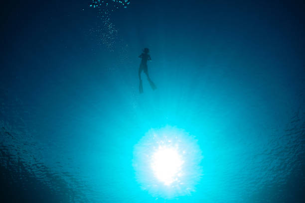 istock Unrecognizable boy diving in blue sea 1582292021