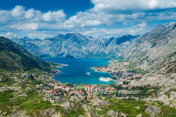 View Bay of Kotor View of the Bay of Kotor from Lovcen Mountain The Bay of Kotor stock pictures, royalty-free photos & images