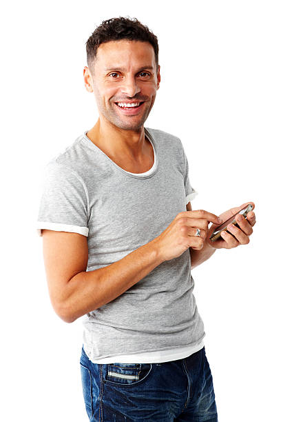 istock Happy adult texting on his phone. 158236593