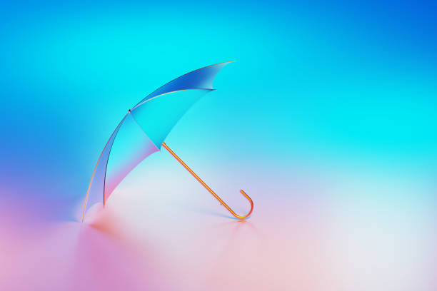 istock Shiny Umbrella Object Illuminated By Blue And Pink Lights On Blue And Pink Background 1582367391