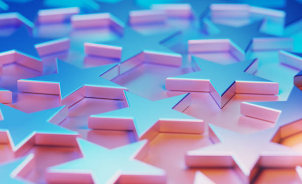 istock Metallic Stars Illuminated By Blue And Pink Lights On Blue And Pink Background 1582371985
