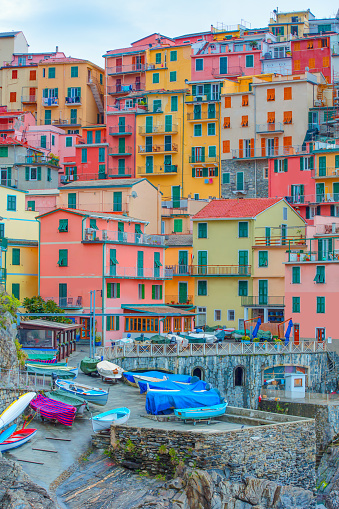 Beautiful colorful cityscape on the mountains over Mediterranean sea, Europe, Cinque Terre