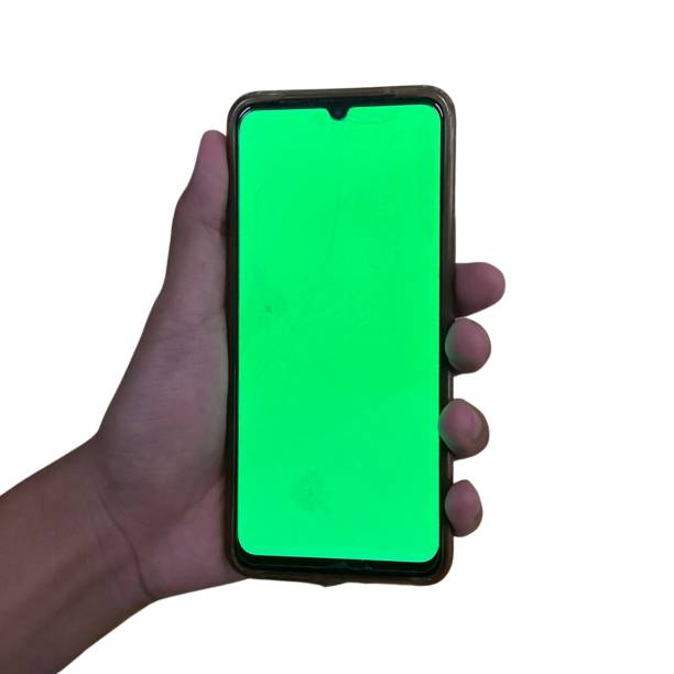 istock Phone  with vertical green screen with isolated on white background. 1582401156