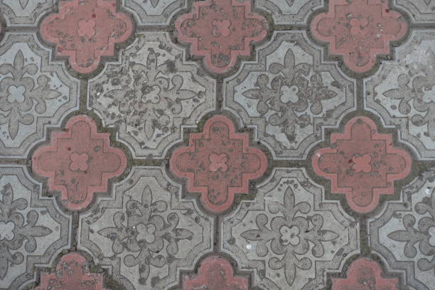 Top view of red and grey curvy segmental concrete pavement