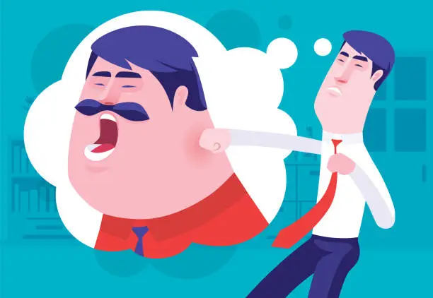 Vector illustration of businessman punching boss from imagination