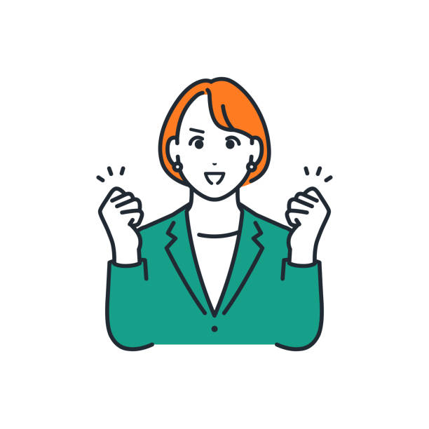 Simple vector illustration material of a young business woman doing a guts pose Simple vector illustration material of a young business woman doing a guts pose white background waist up looking at camera people stock illustrations