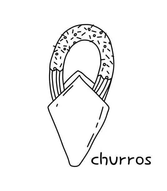 Vector illustration of churros illustration. Doodle illustration of spanish street food.