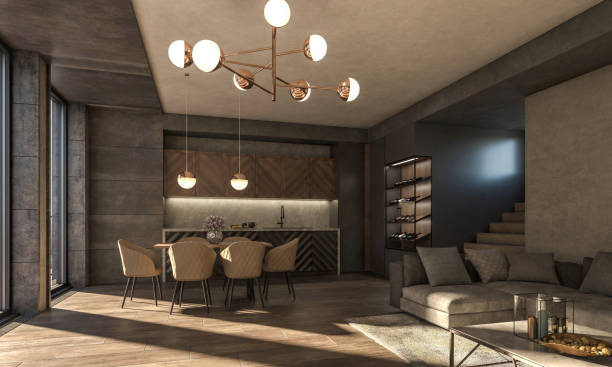 Dark luxury secondary living room and dining room
