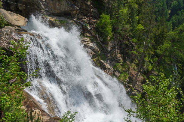 Stuibenfall waterfall in Tirol during a beautiful springtime day stock photo