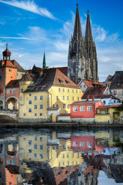 Regensburg - Danube River with Cathedral and Old Town stock photo