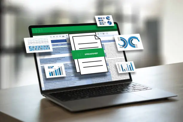 Photo of businessman working with data and graphs in spreadsheet documents for online analysis Microsoft Excel project dashboard accounting digital