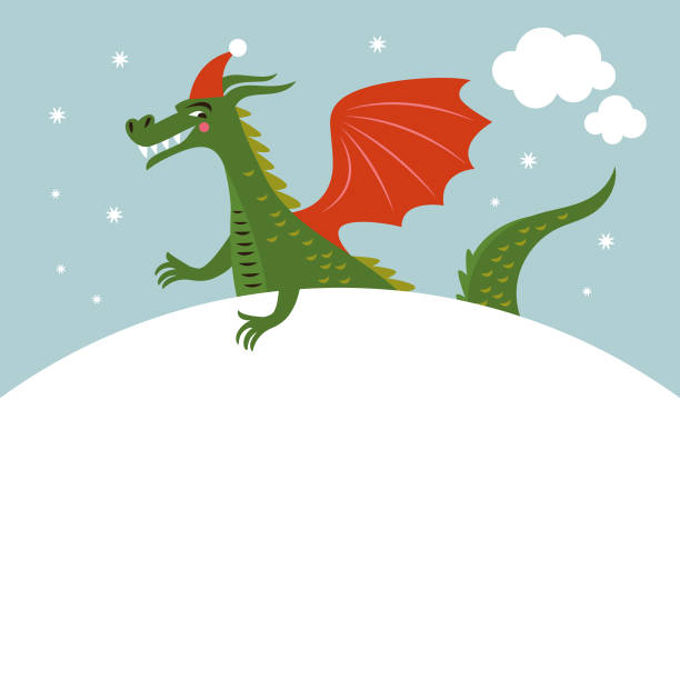 istock Cute gren dragon in santa hat . Happy Holiday illustration. Place for your text 1582503839