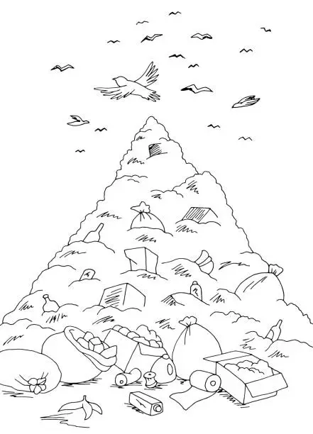 Vector illustration of Landfill trash ecology problem graphic black landscape vertical sketch illustration vector