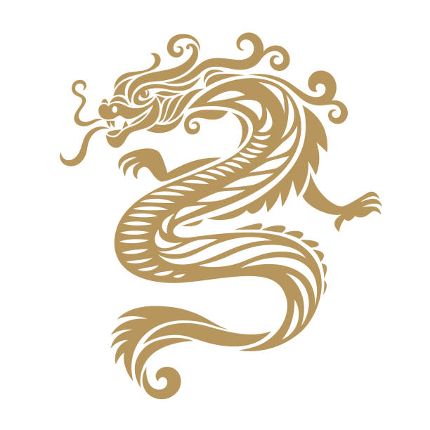 Chinese Happy New Year 2024. Year of the Dragon. Symbol of New Year. Golden Dragon vector art illustration