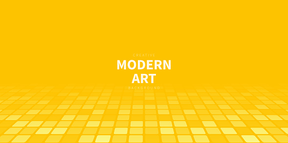Modern and trendy background. Geometric design with a mosaic of squares, looking like a dance floor. Beautiful color gradient. This illustration can be used for your design, with space for your text (colors used: Yellow, Orange). Vector Illustration (EPS file, well layered and grouped), wide format (2:1). Easy to edit, manipulate, resize or colorize. Vector and Jpeg file of different sizes.