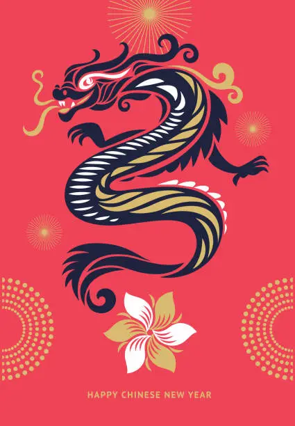 Vector illustration of Chinese Happy New Year 2024. Year of the Dragon. Symbol of New Year.