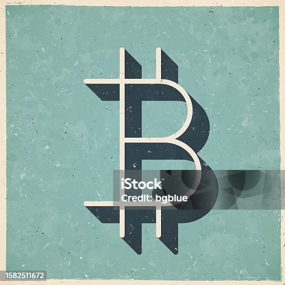 istock Bitcoin sign. Icon in retro vintage style - Old textured paper 1582511672