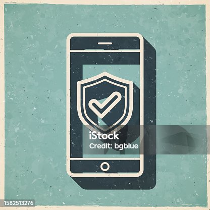 istock Secure smartphone. Icon in retro vintage style - Old textured paper 1582513276